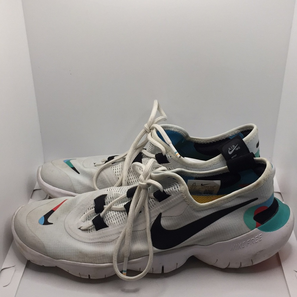 NikeFree 5.0 Mens Running Athletic Shoes White Multi Color Size 8.5